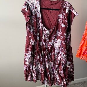 Free People Burgundy Floral Mini Dress